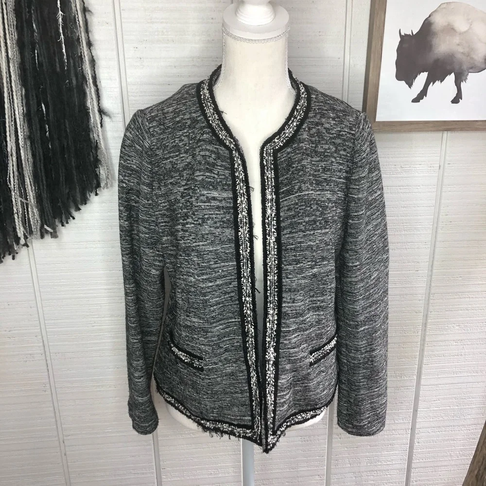 Talbots black and gray marled open front blazer - Picture 2 of 7
